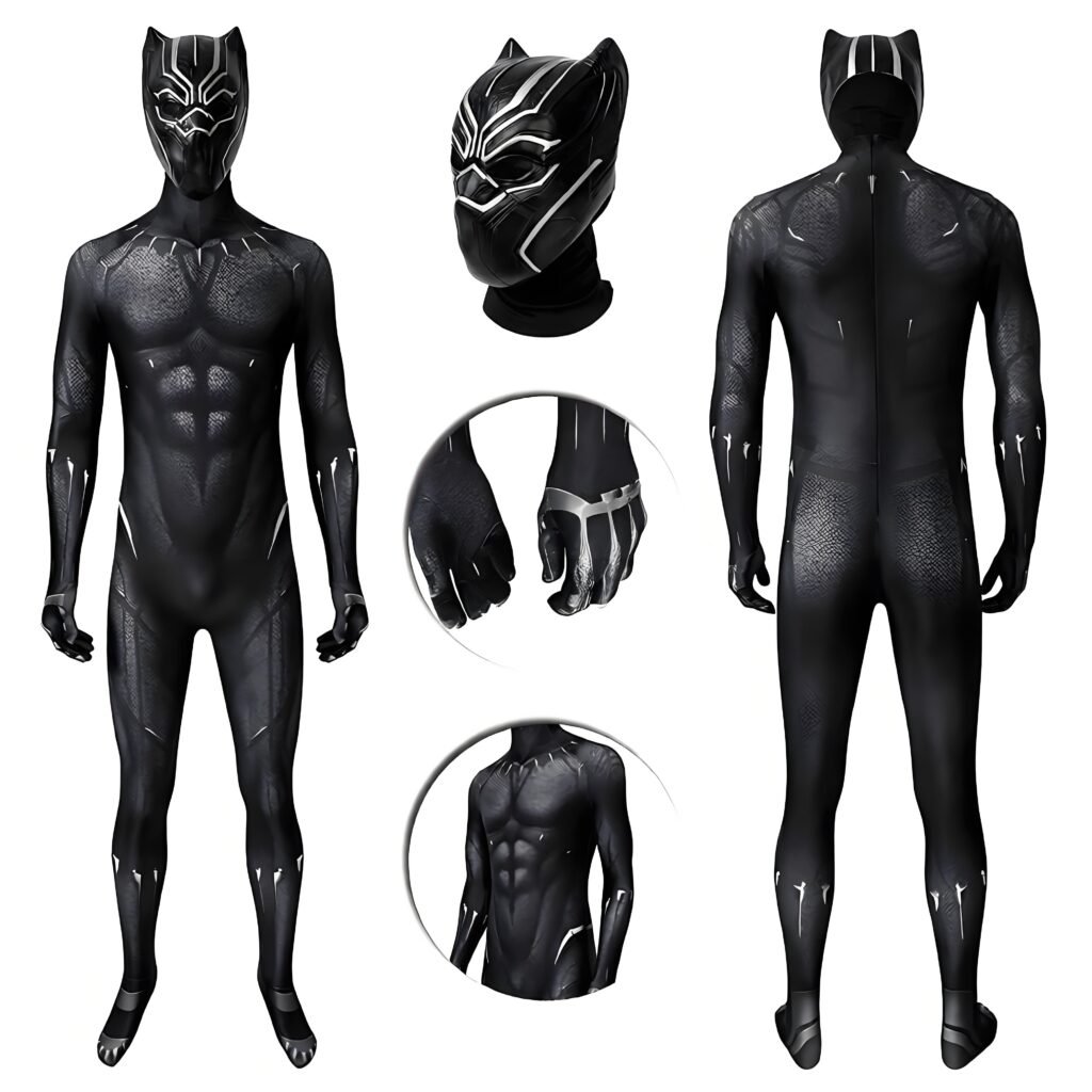 Black Panther Cosplay Costume T'challaClassic Printed Black Suits