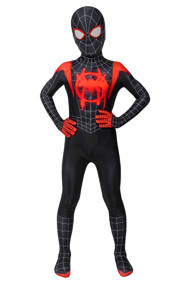 Kids Miles Morales Cosplay Costume Into The Spider Verse Black Spider Suit