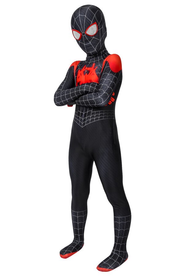 Kids Miles Morales Cosplay Costume Into The Spider Verse Black Spider Suit