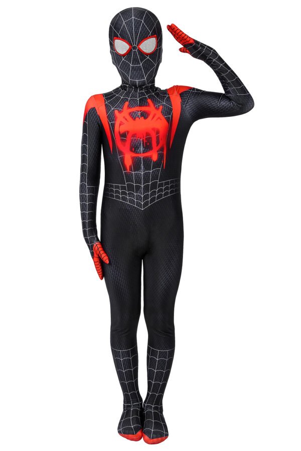 Kids Miles Morales Cosplay Costume Into The Spider Verse Black Spider Suit