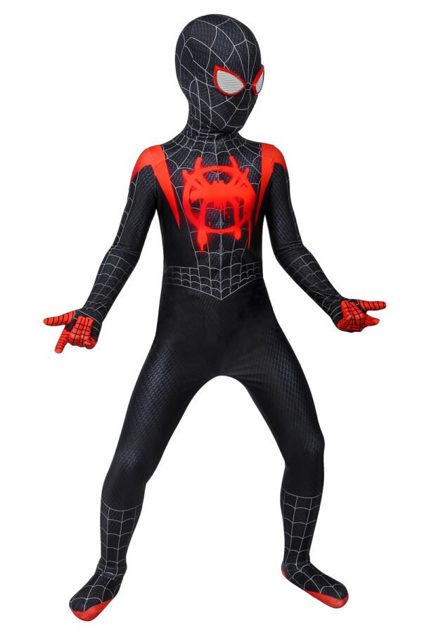 Kids Miles Morales Cosplay Costume Into The Spider Verse Black Spider Suit