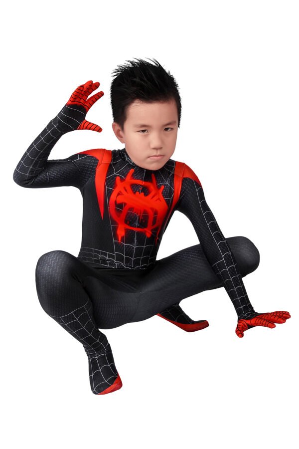 Kids Miles Morales Cosplay Costume Into The Spider Verse Black Spider Suit