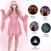 IMG_3867.jpg_2K_20260928174314 Women’s Pink Glitter Ghost Costume with Hooded Dress & Mask – Halloween Cosplay Outfit