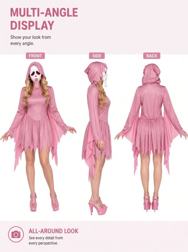 IMG_3869.jpg_2K_20260928174229 Women’s Pink Glitter Ghost Costume with Hooded Dress & Mask – Halloween Cosplay Outfit