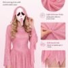 IMG_3870.jpg_2K_20260928174529 Women’s Pink Glitter Ghost Costume with Hooded Dress & Mask – Halloween Cosplay Outfit