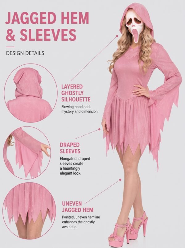 IMG_3871.jpg_2K_20260928174624 Women’s Pink Glitter Ghost Costume with Hooded Dress & Mask – Halloween Cosplay Outfit