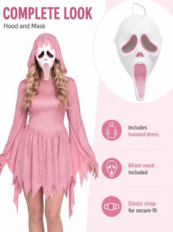 IMG_3873.jpg_2K_20260928175210 Women’s Pink Glitter Ghost Costume with Hooded Dress & Mask – Halloween Cosplay Outfit