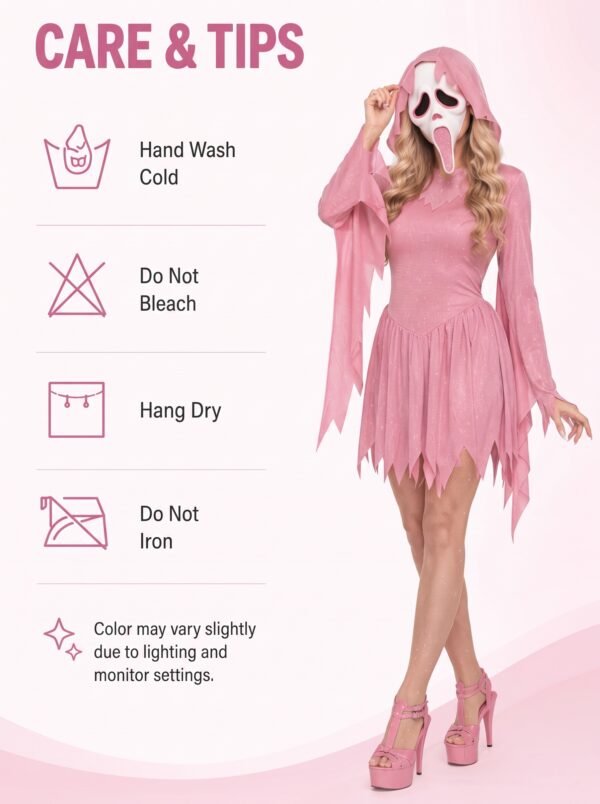 IMG_3876.jpg_2K_20260928175300 Women’s Pink Glitter Ghost Costume with Hooded Dress & Mask – Halloween Cosplay Outfit