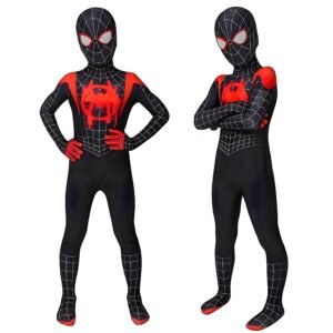 Kids Miles Morales Cosplay Costume Into The Spider Verse Black Spider Suit